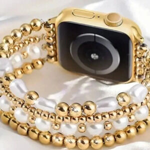 Golden & Silver Beaded Apple Watch Band